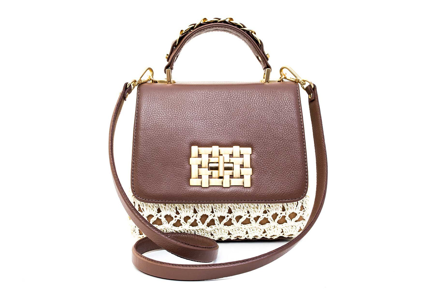 Bolsa Fabiana Crochê Caramelo c/ Creme