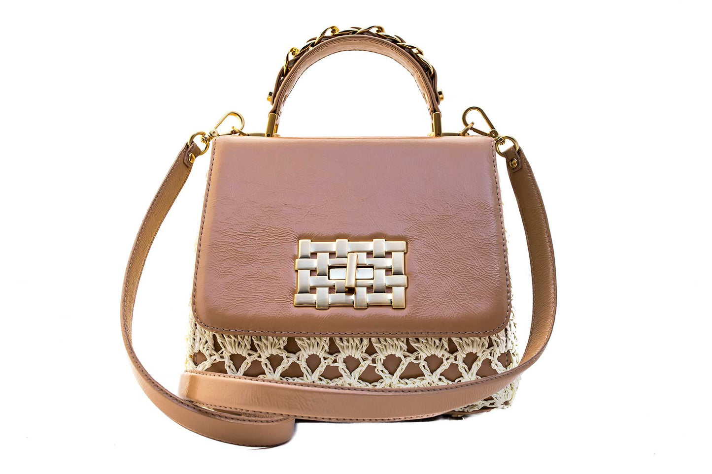 Bolsa Fabiana Crochê Macadâmia Verniz c/ Creme