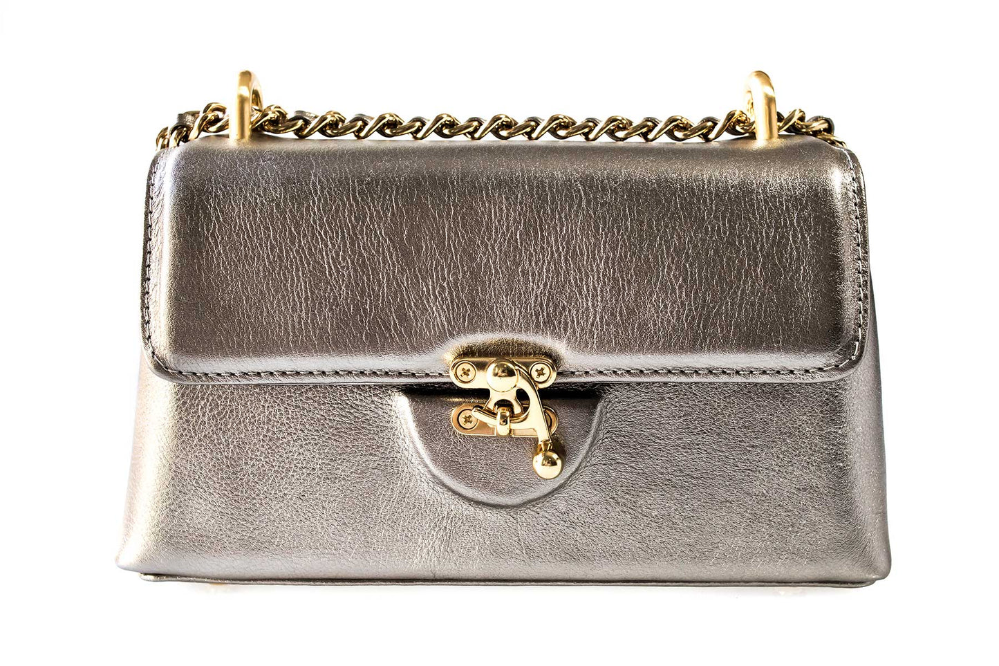 Bolsa Luciana Mini Prata Envelhecida c/ Metal Dourado
