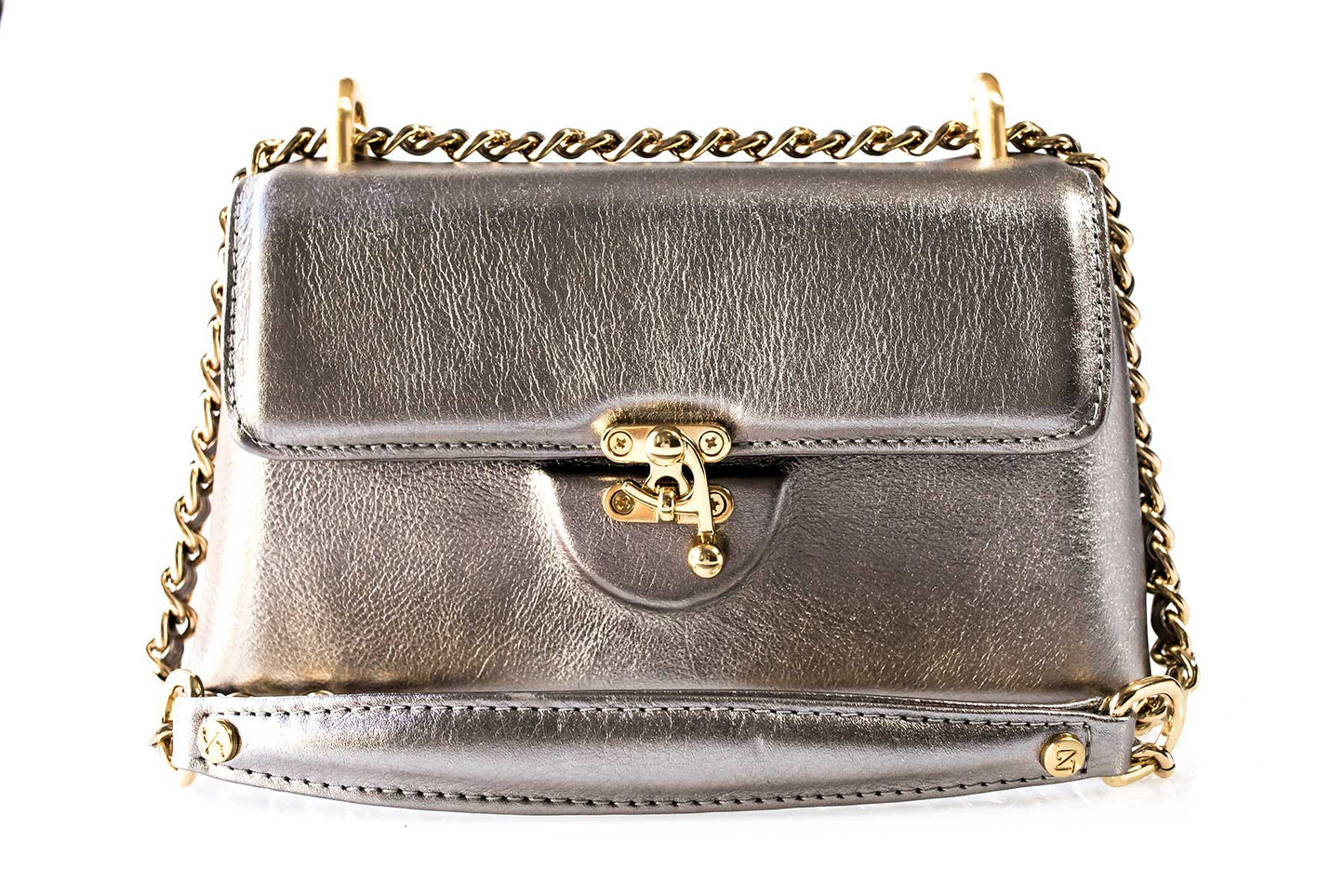 Bolsa Luciana Mini Prata Envelhecida c/ Metal Dourado