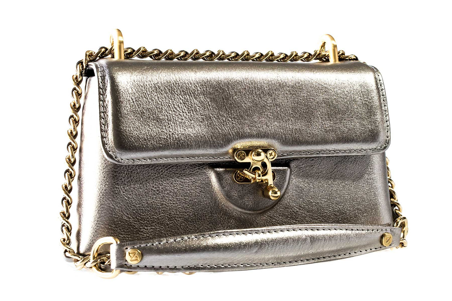 Bolsa Luciana Mini Prata Envelhecida c/ Metal Dourado