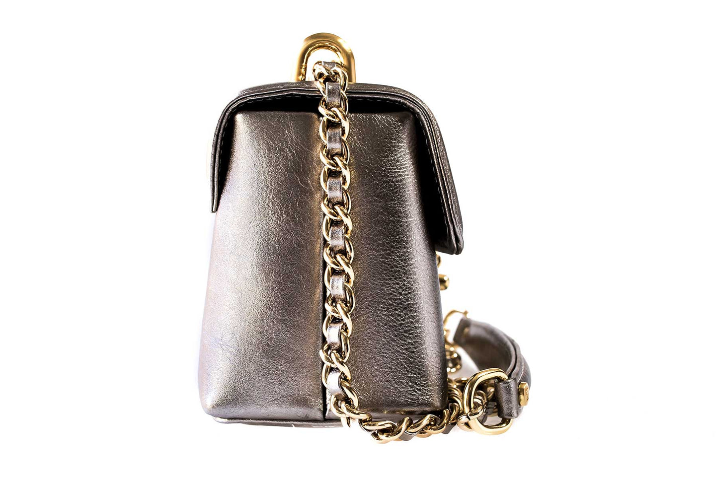 Bolsa Luciana Mini Prata Envelhecida c/ Metal Dourado