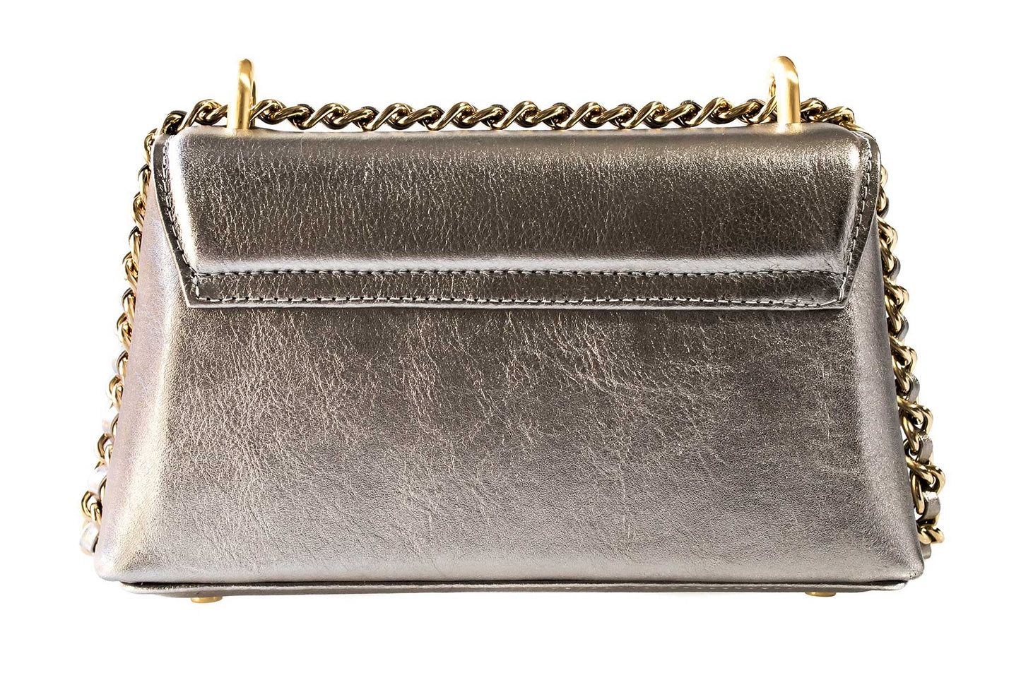 Bolsa Luciana Mini Prata Envelhecida c/ Metal Dourado