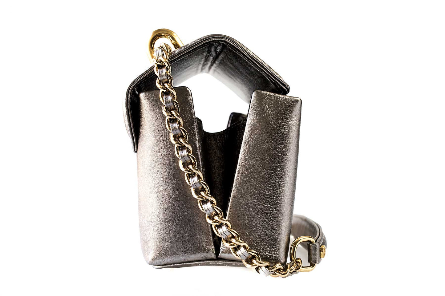 Bolsa Luciana Mini Prata Envelhecida c/ Metal Dourado