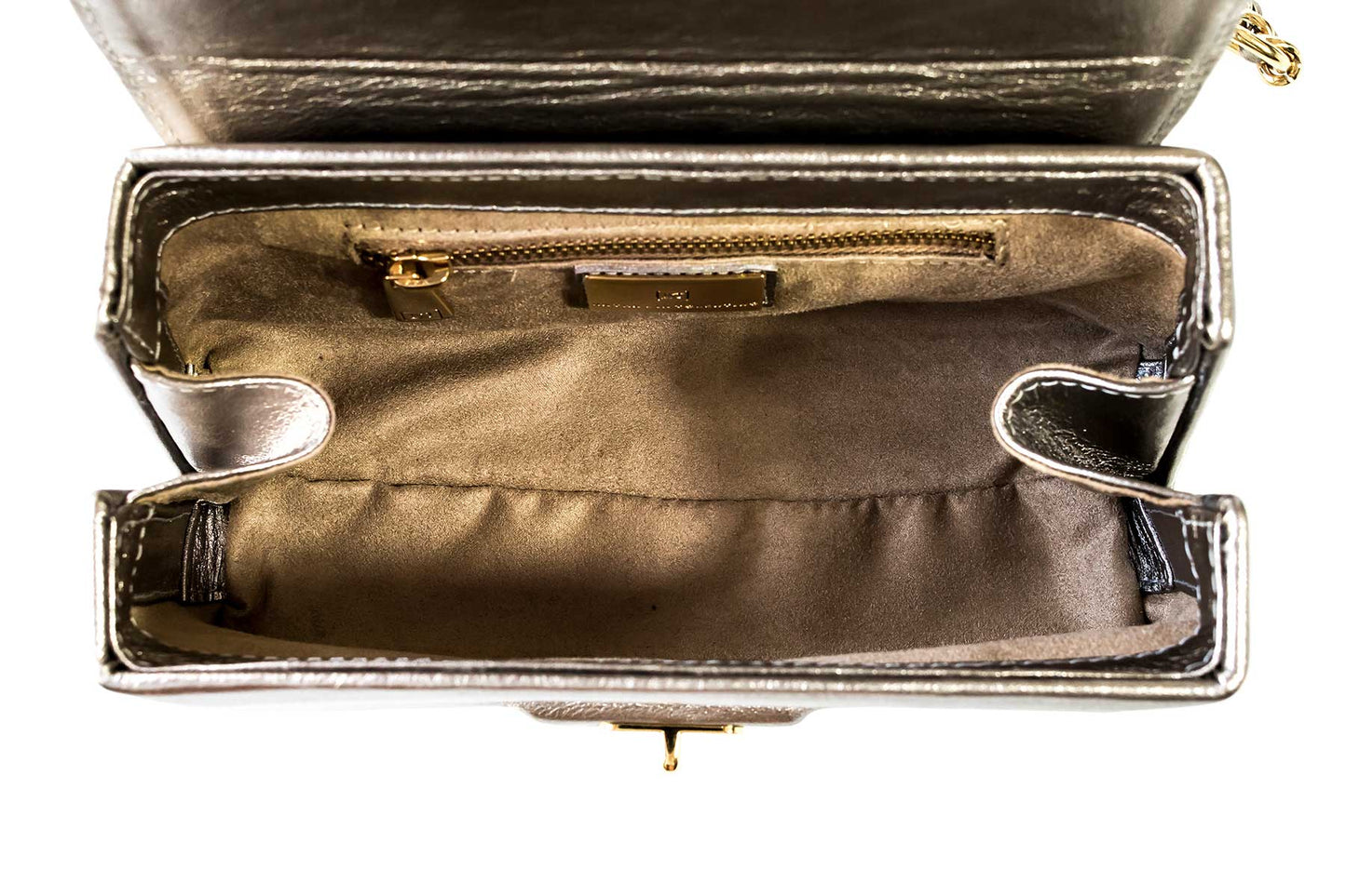 Bolsa Luciana Mini Prata Envelhecida c/ Metal Dourado
