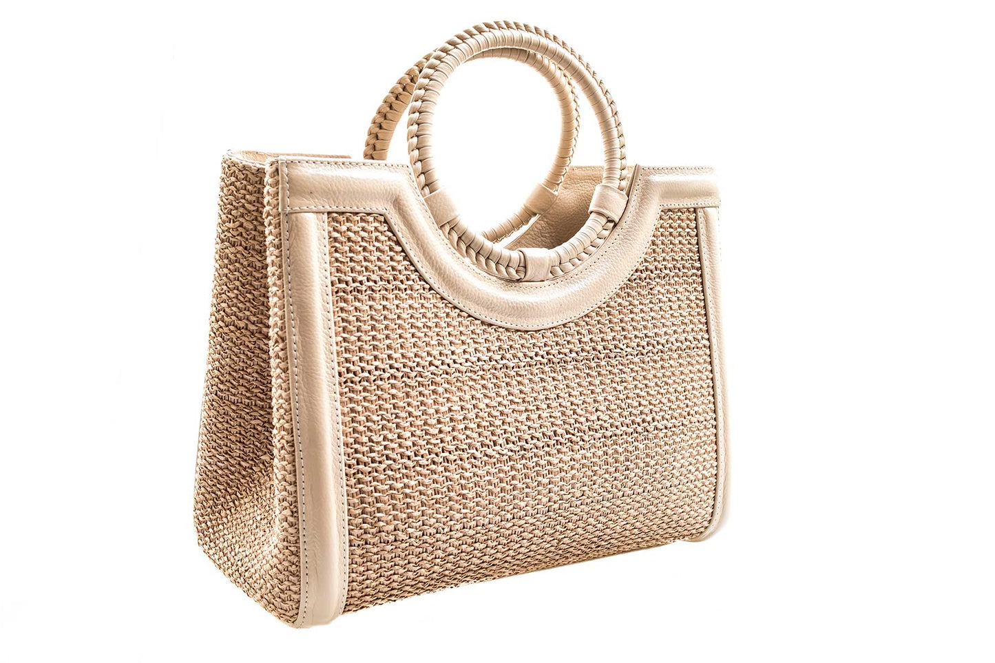 Bolsa Marcela Mini Ráfia Natural c/ Creme