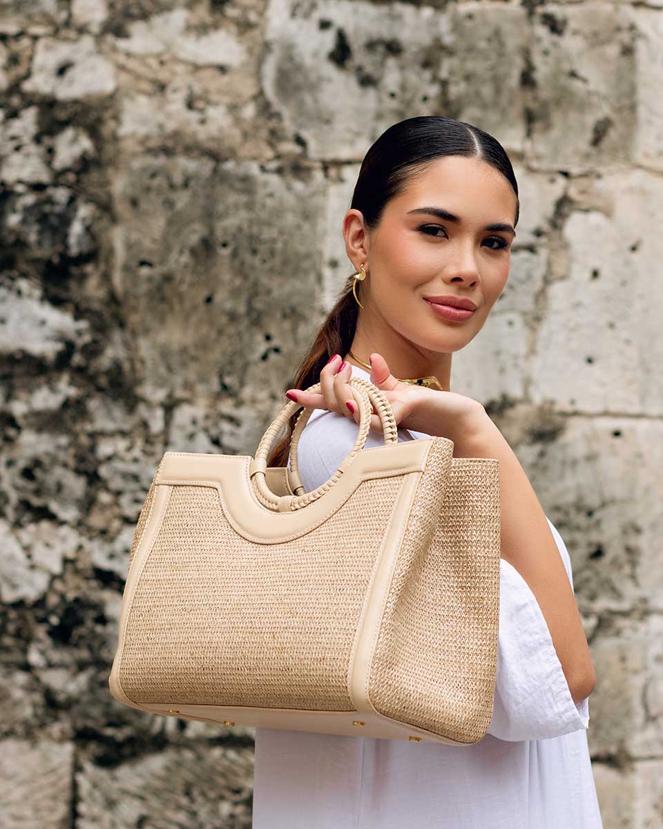 Bolsa Marcela Palha c/ Creme