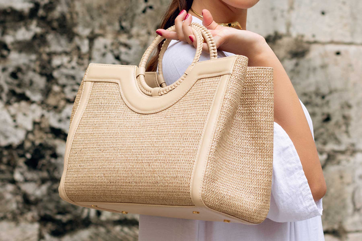Bolsa Marcela Palha c/ Creme