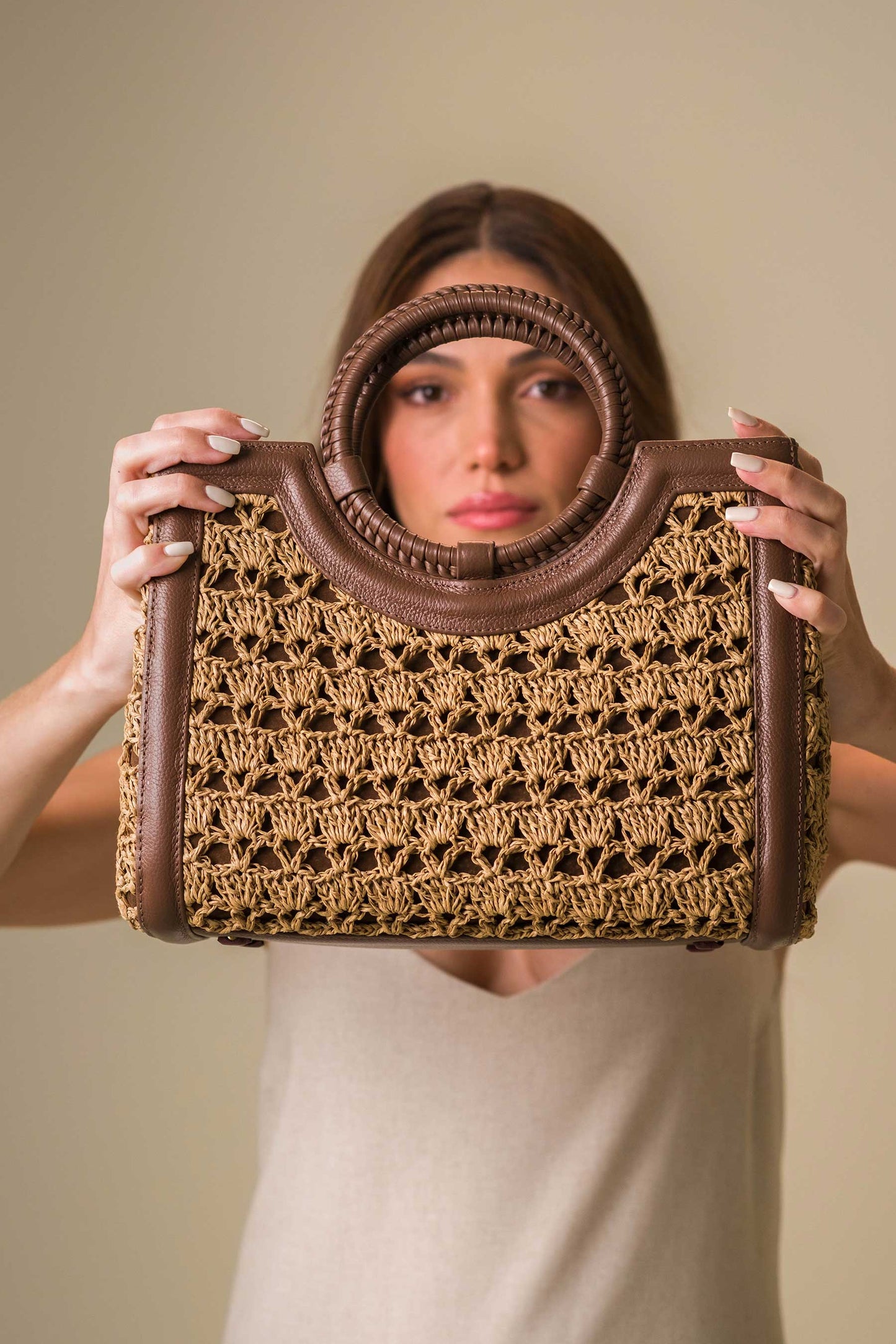 Bolsa Marcela Mini Crochê Caramelo