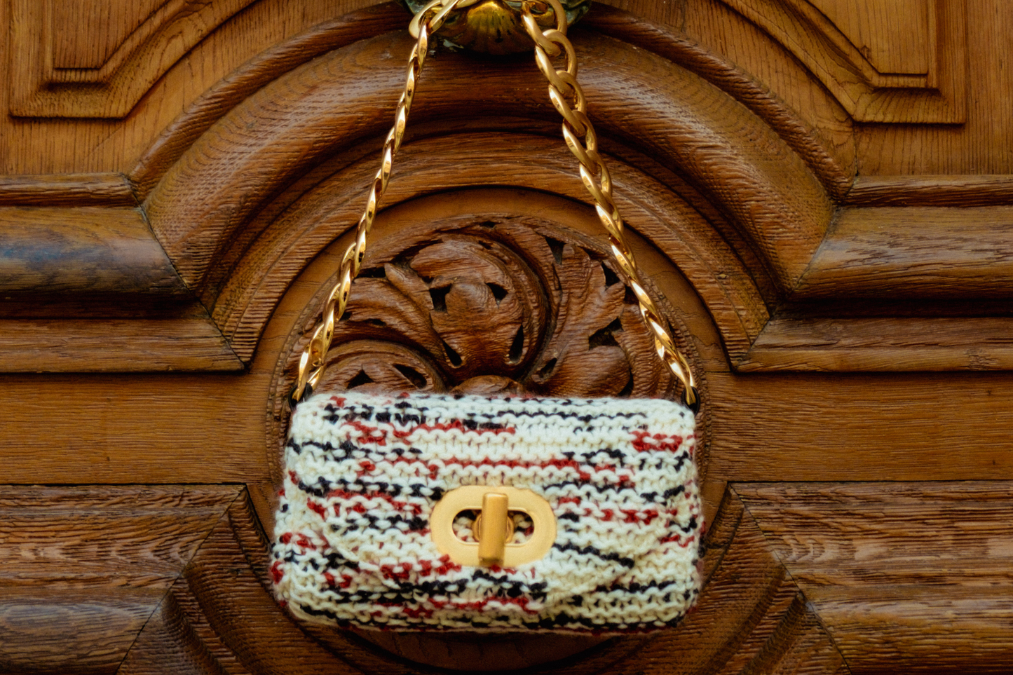 Bolsa Miriam Média Tricô Off-White e Terracota
