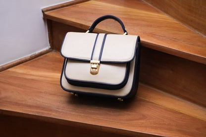 Bolsa Soraia Mini Creme c/ Azul Marinho