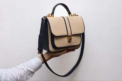 Bolsa Soraia Mini Creme c/ Azul Marinho