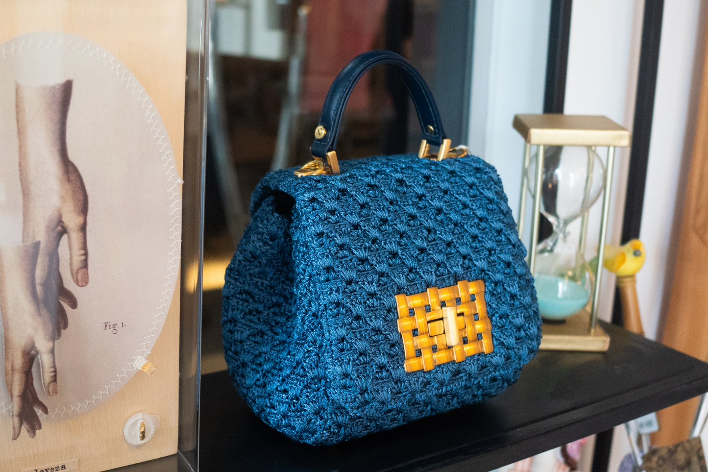 Bolsa Fabiana Mini Crochê Azul