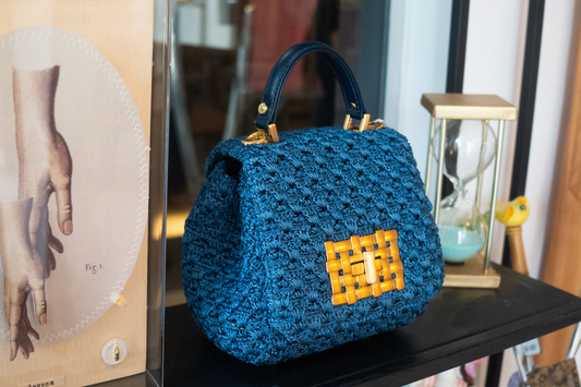 Bolsa Fabiana Mini Crochê Azul