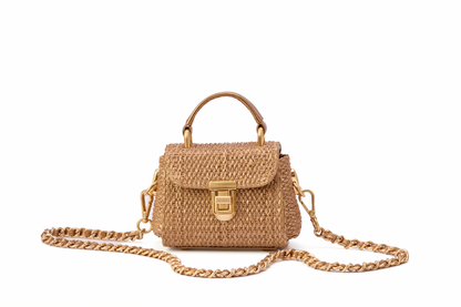 Bolsa Cora Micro Ráfia Natural Bronze