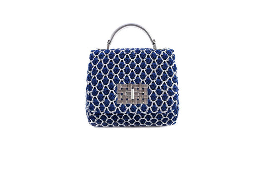 Bolsa Fabiana Crochê Azul c/ Prata