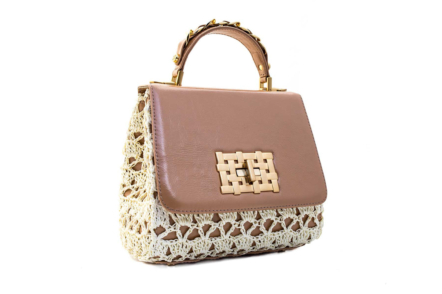Bolsa Fabiana Crochê Macadâmia Verniz c/ Creme