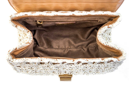 Bolsa Fabiana Crochê Macadâmia Verniz c/ Creme