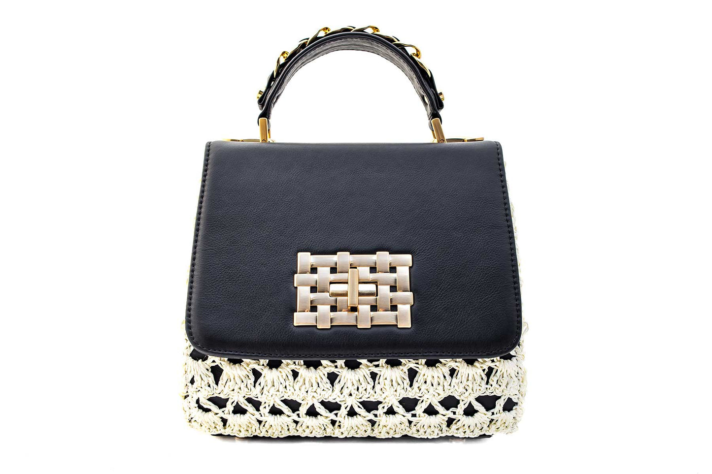 Bolsa Fabiana Crochê Preta c/ Creme