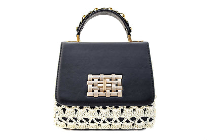 Bolsa Fabiana Crochê Preta c/ Creme
