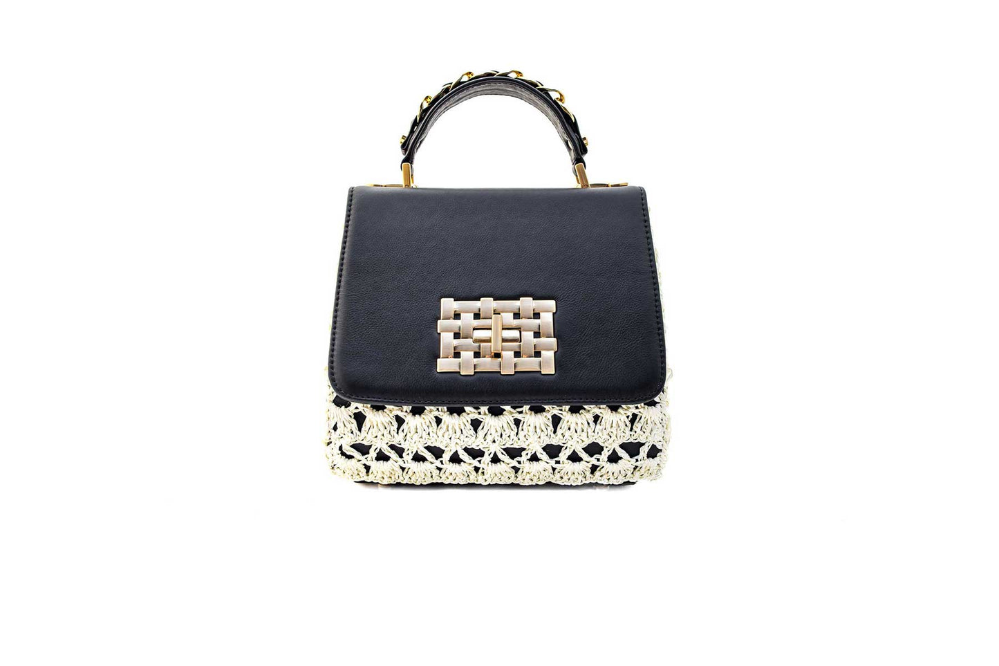 Bolsa Fabiana Crochê Preta c/ Creme