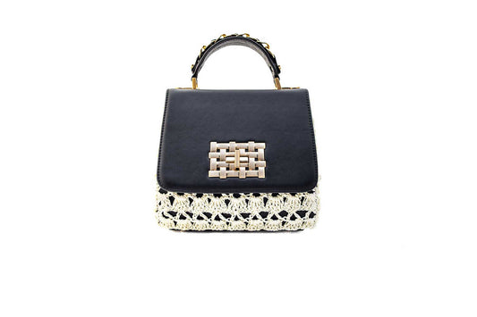 Bolsa Fabiana Crochê Preta c/ Creme