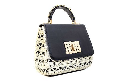 Bolsa Fabiana Crochê Preta c/ Creme