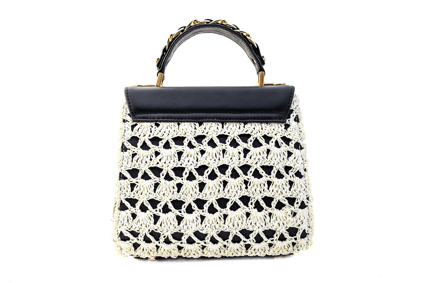 Bolsa Fabiana Crochê Preta c/ Creme