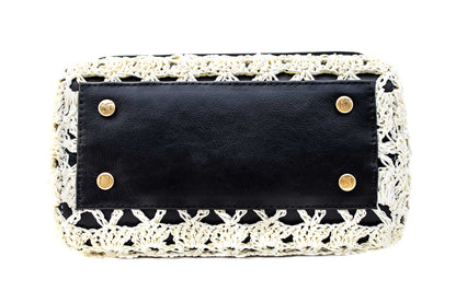 Bolsa Fabiana Crochê Preta c/ Creme