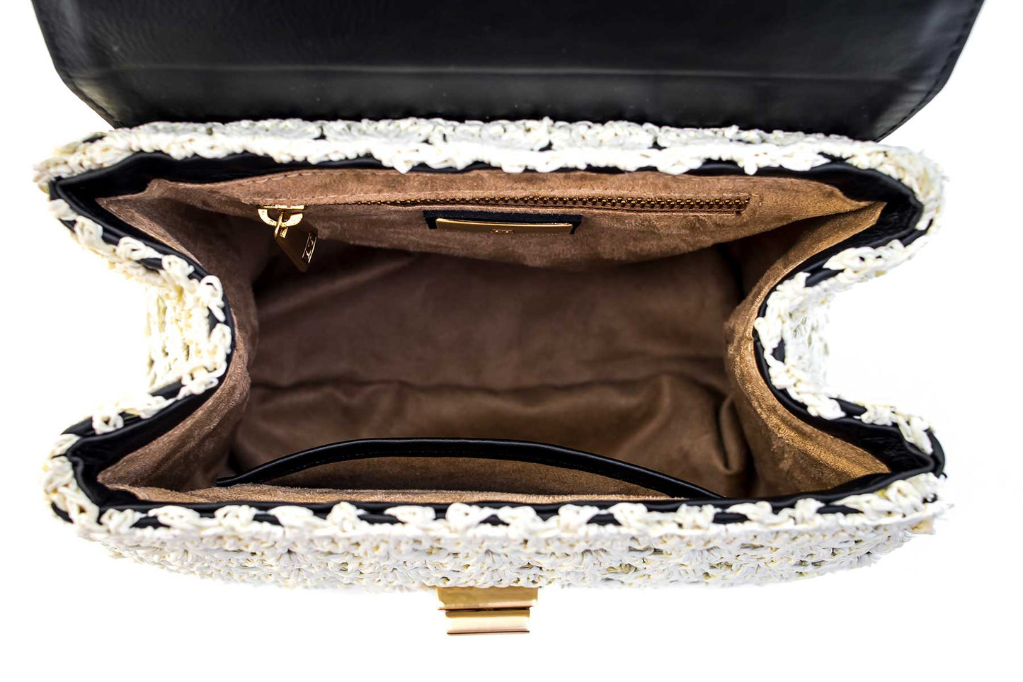 Bolsa Fabiana Crochê Preta c/ Creme