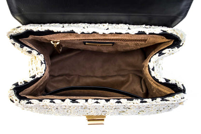 Bolsa Fabiana Crochê Preta c/ Creme
