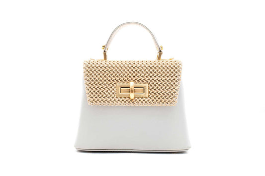 Bolsa Leila Couro Media Off-White c/ Creme