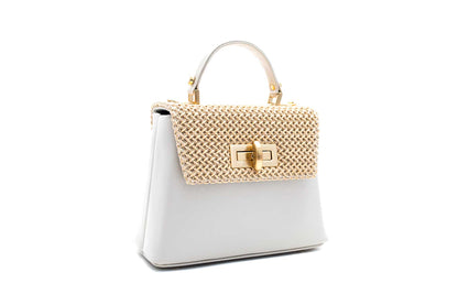 Bolsa Leila Couro Media Off-White c/ Creme