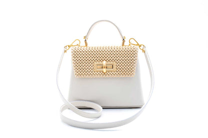 Bolsa Leila Couro Media Off-White c/ Creme