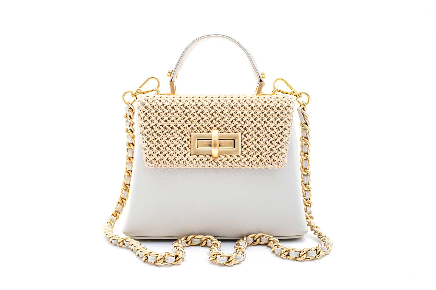 Bolsa Leila Couro Media Off-White c/ Creme