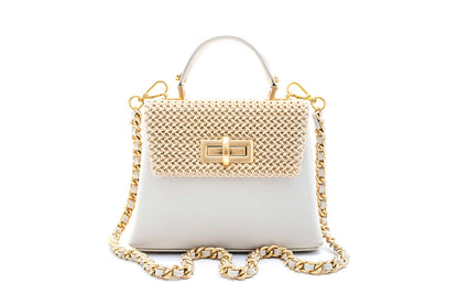 Bolsa Leila Couro Media Off-White c/ Creme