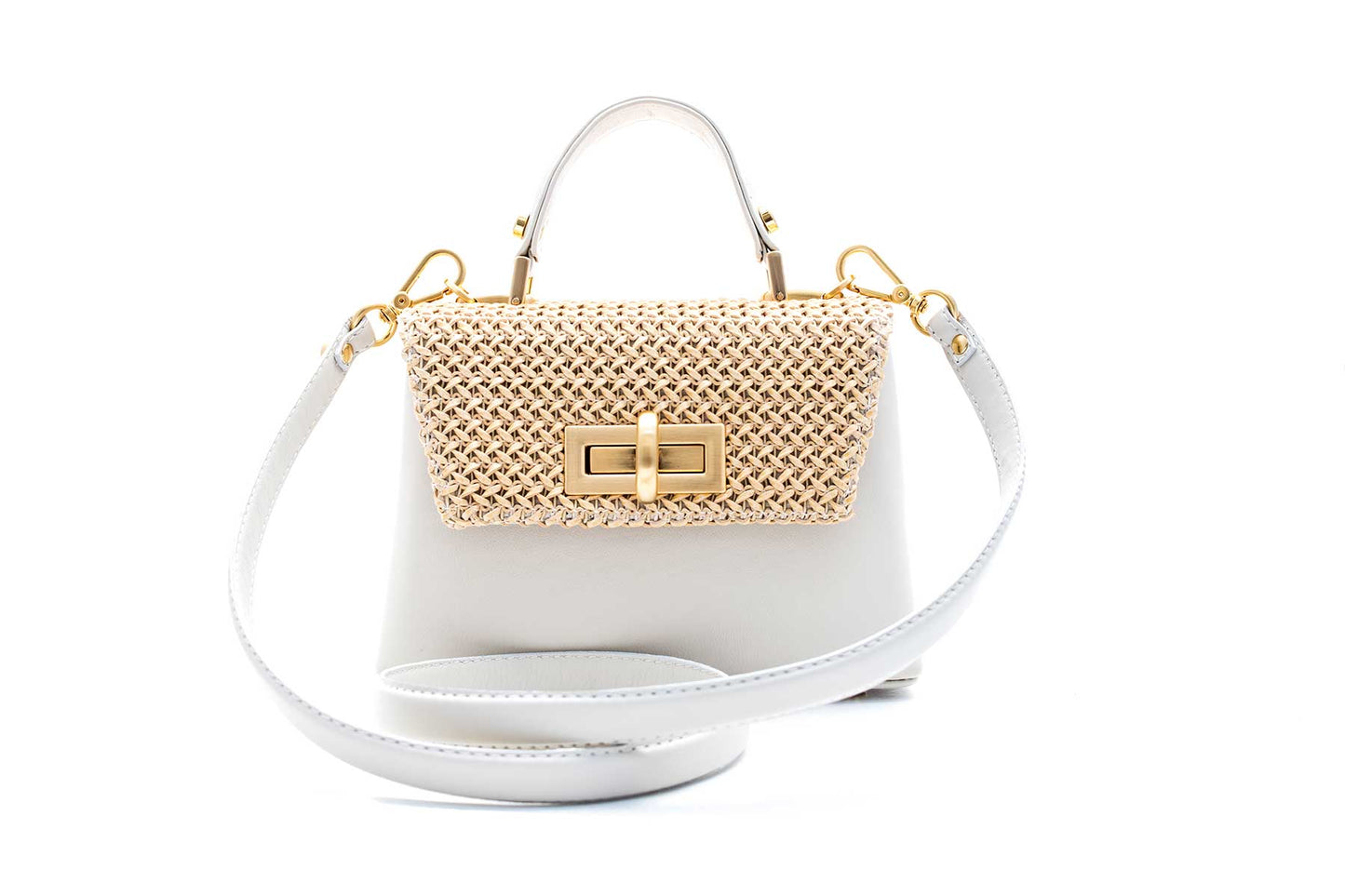 Bolsa Leila Couro Mini Off-White c/ Creme