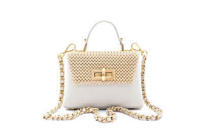 Bolsa Leila Couro Mini Off-White c/ Creme