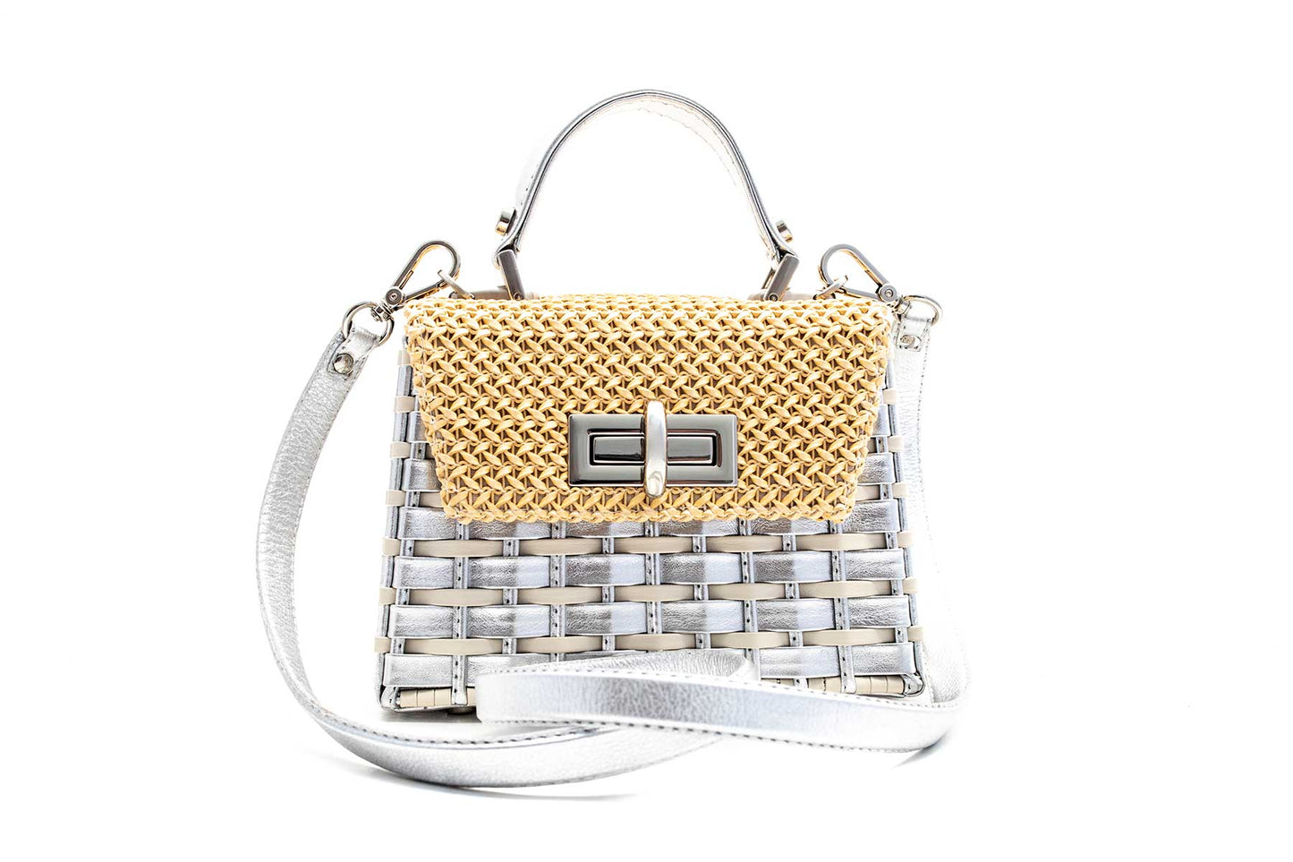 Bolsa Leila Premium Mini Off-White c/ Prata