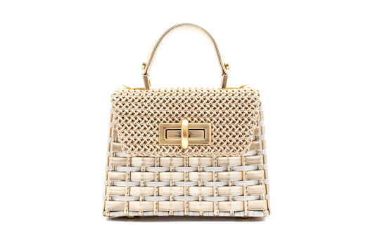 Bolsa Leila Premium Mini Off-White c/ Dourado