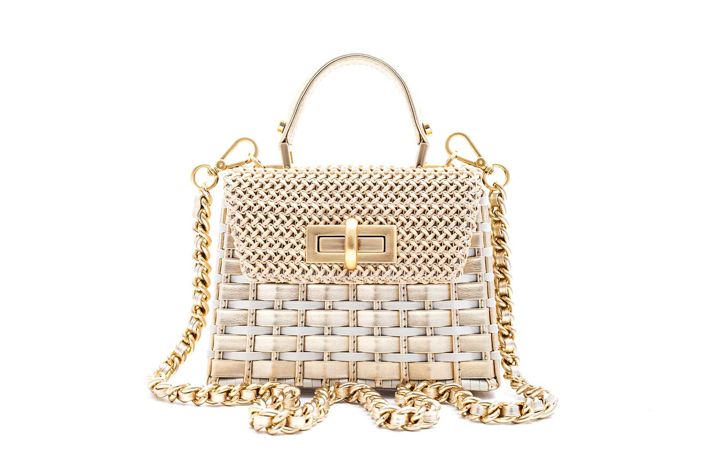 Bolsa Leila Premium Mini Off-White c/ Dourado