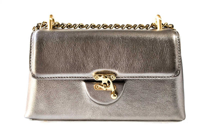 Bolsa Luciana Mini Prata Envelhecida c/ Metal Dourado