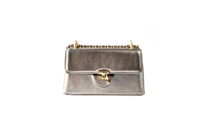 Bolsa Luciana Mini Prata Envelhecida c/ Metal Dourado