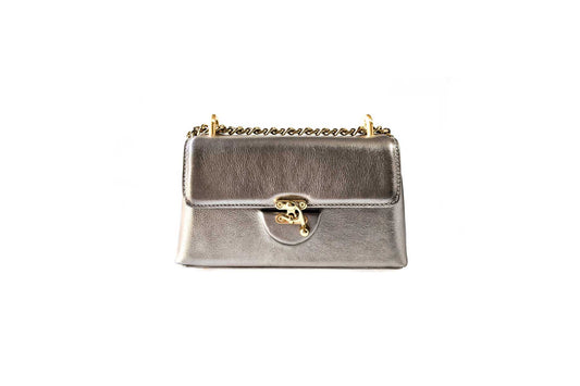 Bolsa Luciana Mini Prata Envelhecida c/ Metal Dourado