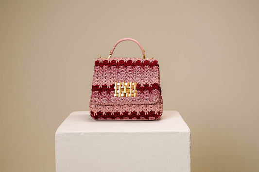 Bolsa Fabiana Crochê Rosa Bebê c/ Bordô
