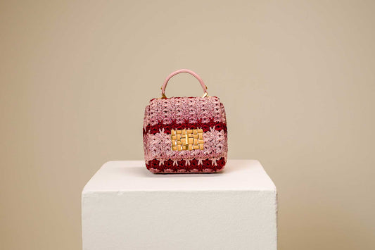 Bolsa Fabiana Mini Crochê Rosa Bebê c/ Bordô