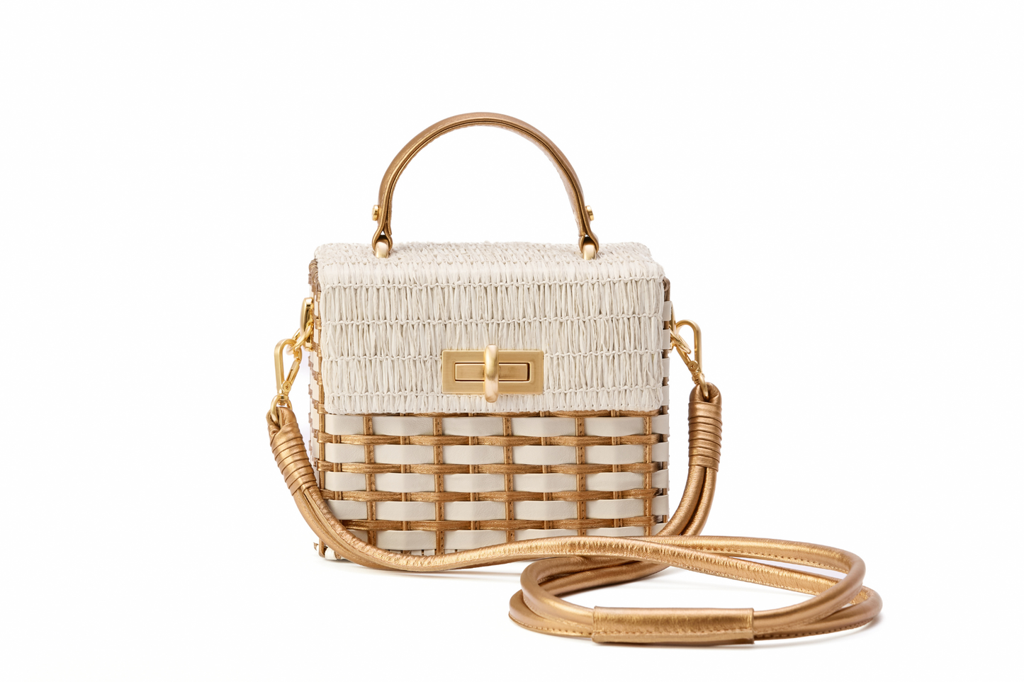 Bolsa Luísa Ráfia Natural Off White c/ Bronze