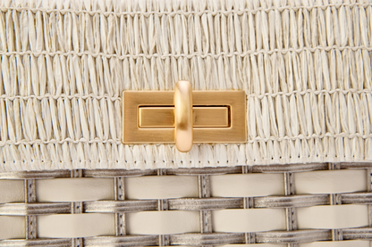 Bolsa Luísa Ráfia Natural Off White C/ Prata Envelhecida