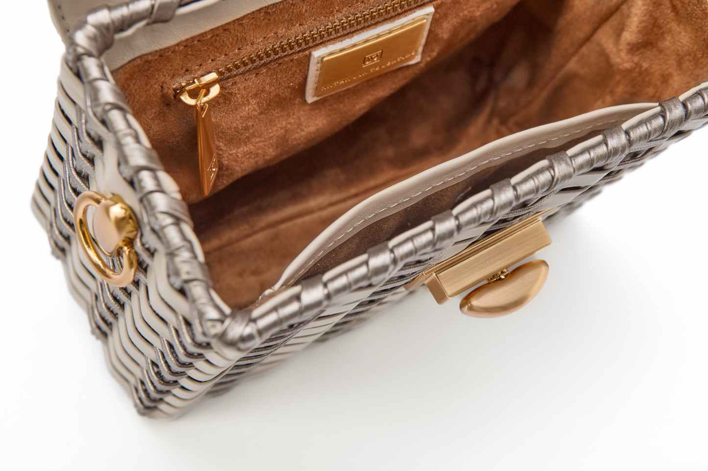 Bolsa Luísa Ráfia Natural Off White C/ Prata Envelhecida