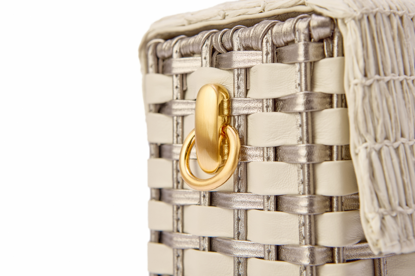 Bolsa Luísa Ráfia Natural Off White C/ Prata Envelhecida